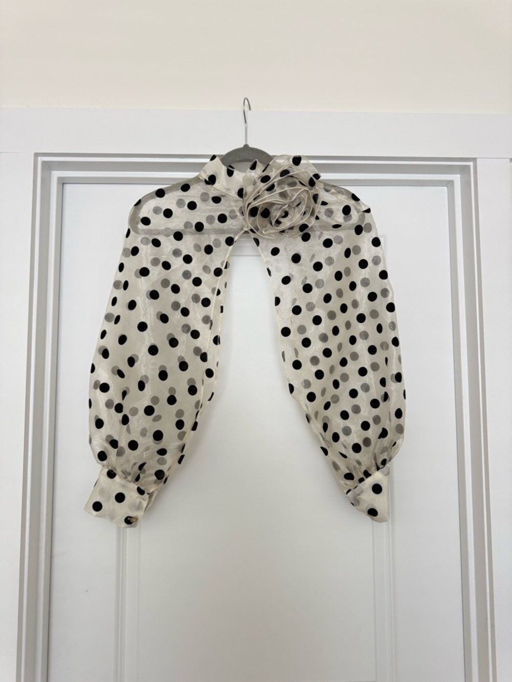 Anthropologie Maeve Black and White Polka Dot Rosette Top